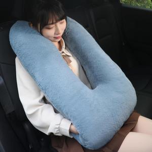 Kids Travel Pillow for Car Seat with Hand Muff, Cartoon Neck & Headrest Seat Belt Pillow for Car Road Trips Long-Distance Travel Sleeping Pillow for Adults and Children, Dark Gray (28x18)