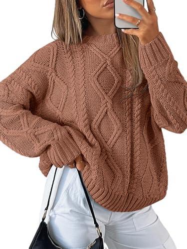 Trendy Queen Women's Oversized Cable Knit Crewneck Sweaters M