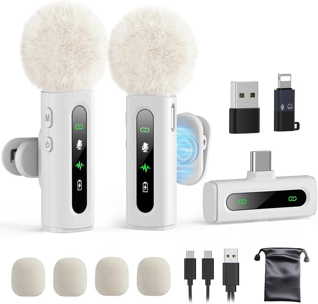 USB C Lavalier Microphone Wireless Mini Mic for Type-C Android Phone/Tablet/PC Video Recording Clip-on Mics with Rotatable Clip&Denoise Recording, Ideal for Vlog Tiktok Youtube Content Creator, White