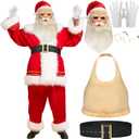 Newcotte 5 Pcs Christmas Character Costume Santa Claus Mask Set Realistic Full Head Latex Mask with Santa Cap Beard, Fake Belly, Glasses, Belt, 1 Pair Gloves Cosplay Accessory for Adults Xmas Party