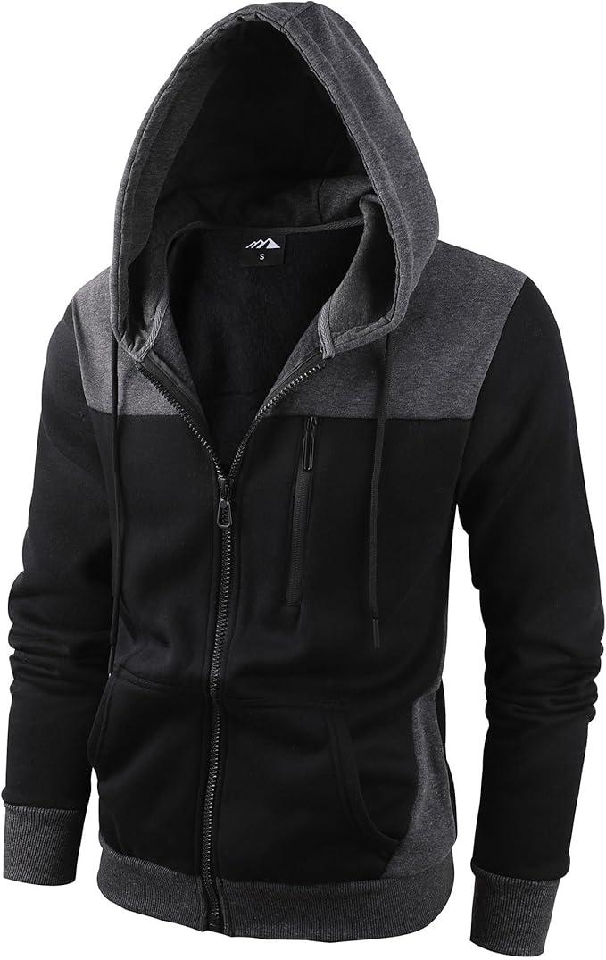 Men's Full Zip Fleece Hoodie zippered Color Block hooded slim Fit Long Sleeve Lightweight Sweatshirt (4X-Large, 18# Black)