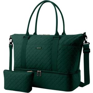 HOTOR Travel Duffel Bag - Weekender Bags for Women, Gym Tote Bags with Shoe Compartment, Carry On Overnight Bag with Toiletry Bag for Travel Essentials Travel Accessories, Dark Green, 13.4"17.3"7.9"