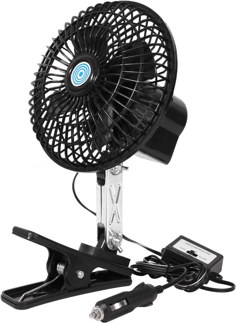 12v Car Fan that Blow Cold Air,360 Adjustment Small 12 Volt DC Clamp Fans,90 Oscillating Clip Fan for RV,Vehicles and Forklift (6inch)