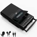 Portable Cassette Player,Digital Cassette Recorder Portable Tape Player with Stand-Alone Microphone, Built-in Speaker, Retractable Handle, 3.5MM Headphone