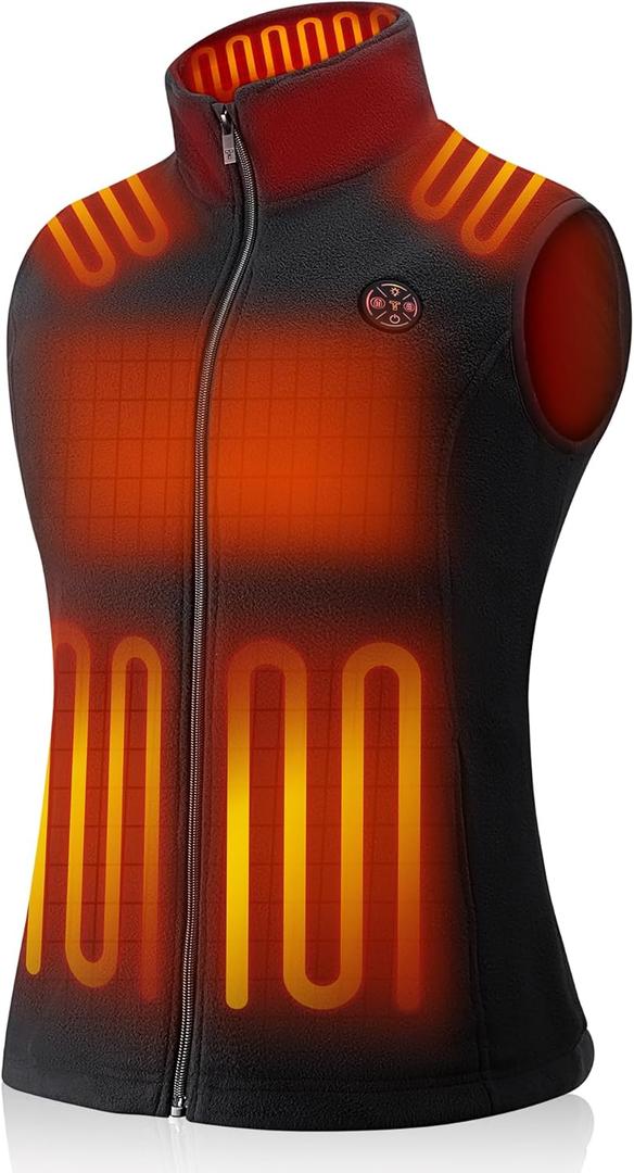 TODWARM Women Heated Vest with Battery Pack Included, Fleece Electric Heating Vests 15-Zone Warming for Winter 7.4V, Small