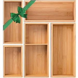 Bamboo Drawer Organizer 4 Pcs for Kitchen Multi-purpose Storage Dividers for Kitchen, Office, Jewelry, Cosmetics, Wooden Drawer Dividers for Drawer Organizer Desk Organizer Gift for Women Gifts Idea