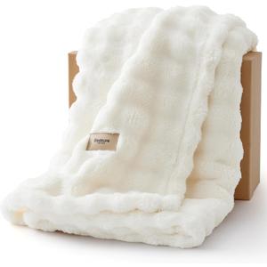 Bedsure 3D Fleece Bubble Blanket for Couch - GentleSoft White Spring Throw Blanket for Sofa Bed Room Decor - Luxury Soft Cozy Blanket Mothers Gifts Day for Women, Lightweight, Off White, 50"x60"