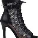UTIKLIOU Womens Mesh Sandals Peep Toe High Top Sandals Lace Up Summer Boots Buckle Strap Dance Party Sexy Pump Shoes Open toe (Black Size 6.5)