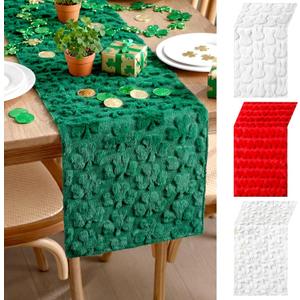 Frienda 4 Pcs Holiday Easter Table Runner Soft Plush Faux Fur Jacquard Ear Bunny Table Runner Sunflower Spring Holiday Kitchen Dining Tabletop Decoration for Home Party Decor 13x72 Inch