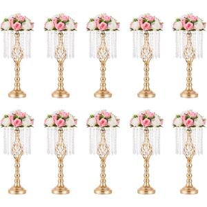 Gold Vases Centerpieces for Wedding: 19.3" Tall Flower Stand with Crystal Patent for Table Center Piece Party Event Set of 10