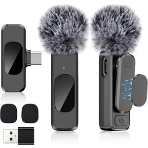 USB C Wireless Lavalier Microphone for Type-C,Android Phone,PC,Mini Microphone with Noise Reduction,Lapel Microphone for Video,Interviews,Live Streaming,TikTok,YouTube,2Pack (For iPhone 15 and Above)