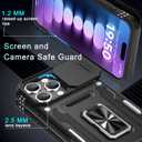 DEERLAMN Case for iPhone 16 Pro with Slide Camera Cover+Screen Protector(2 Packs), Rotated Ring Kickstand Military Grade Shockproof Protective Cover-Black