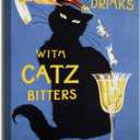 Vintage Black Cat Bar Canvas Wall Art Mix Your Drinks with Catz Bitters Posters Artwork Funny Bar Cart Painting Picture Wall Decor for Man Cave Kitchen Restaurant Home Decoration 12x16in Framed