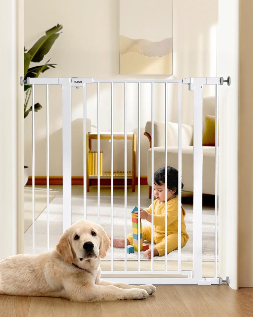 36" Extra Tall Baby Gate for Stairs, 29.5-40.5" Wide Dog Gate for Doorways, Walk Thru Auto Close Metal Pet Gate for The House, Stairs and Doorways, Child Gate Pressure Mounted Dog Gate Indoor - White