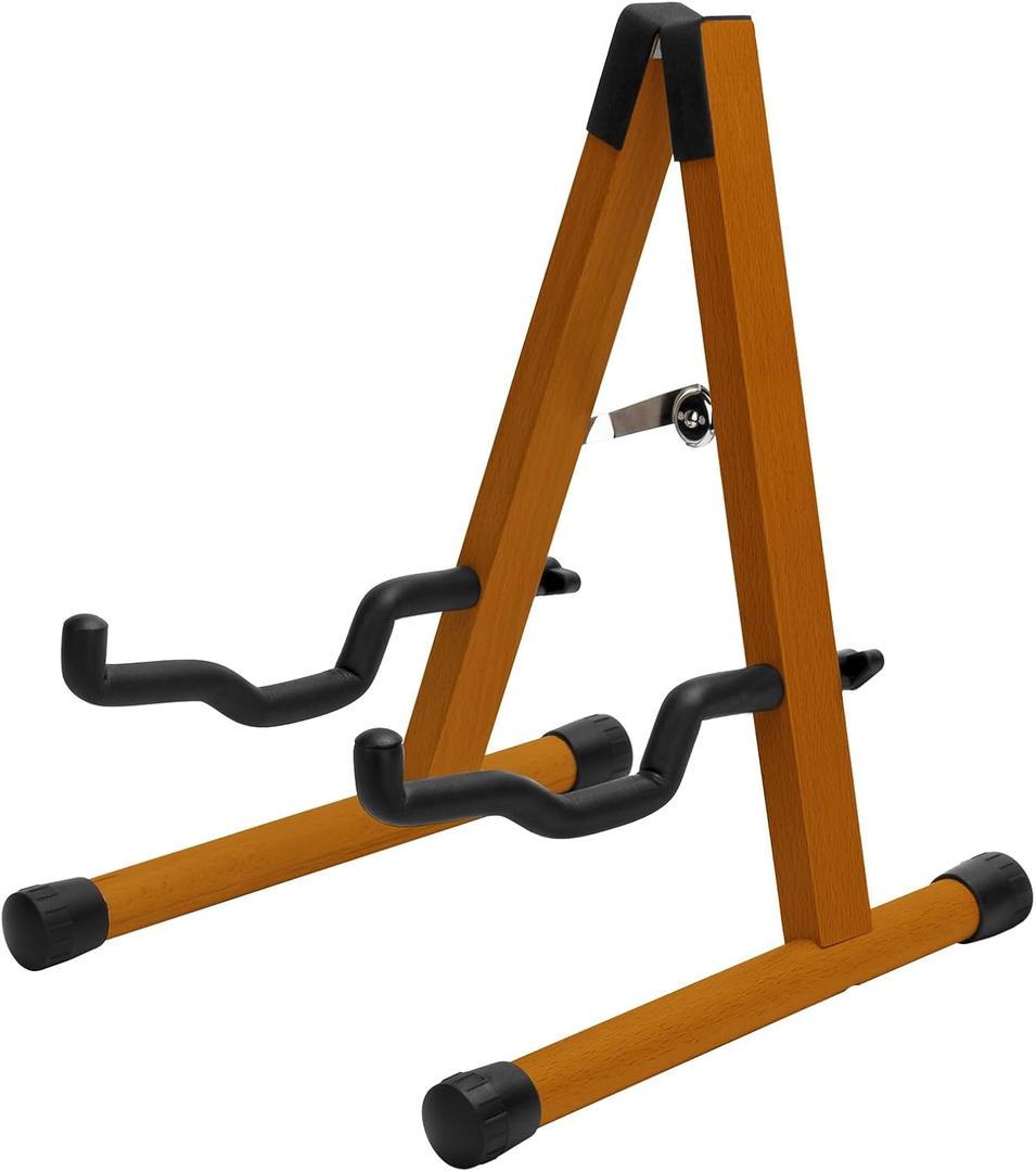 STRICH A-Frame Hardwood Floor Guitar Stand, Folding Electric Guitars Holder for Bass, Cello, Mandolin, Banjo (Mahogany)