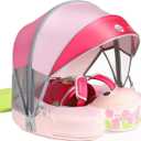 Mambobaby Float with Canopy & Portable Backpack Skin-friendly Baby Swim Float with Tail Waterproof Non-Inflatable Mambo Float Smart Swim Trainer Soft Solid Infant Pool Float 3-24 months Baby Swim Ring (Pink Tulip Flower)
