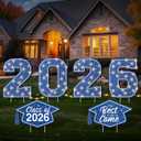 2026 Graduation Yard Sign Decorations with LED String Light, Large 2026 Yard Signs with Stakes Class of 2026 Light Up Lawn Yard Signs for Outdoor Congrats Grad Party Pathway Decor SuppliesBlue