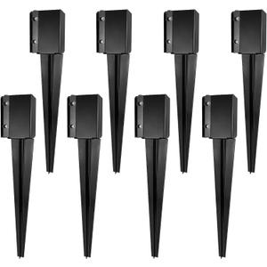 Fence Post Anchor Ground Spike Heavy Duty Black Powder Coated Fence Stakes Post Base for Mailbox, 24 x 4 x 4 Inches Outer Diameter (Inner Diameter 3.6 x3.6 Inches), Pack of 8
