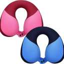 COOLBEBE Kids Travel Neck Pillow 2PCS Softly Double Support Neck Pillow for Car & Airplane, Traveling Gifts for Toddler & Children(Blue & Pink)