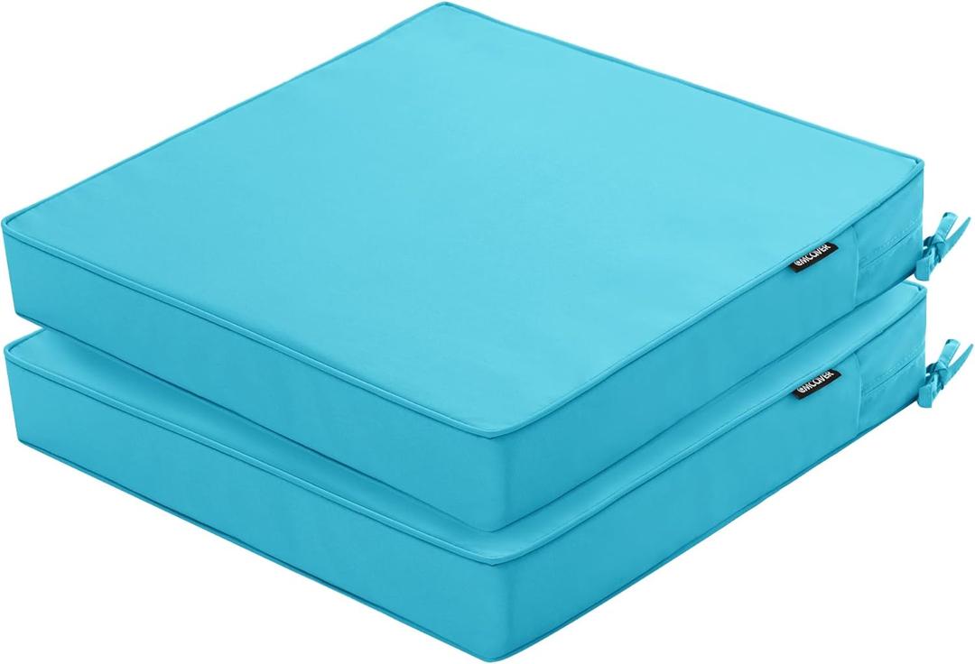 Outdoor Chair Cushions 22 x 22 Inch Water Resistant Patio Chair Cushions with Tie 3 Year Color Fastness Thick Outdoor Seat Cushion for Garden Lawn Patio Furniture Teal Set of 2
