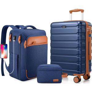 20 Inch Hardshell Luggage Sets with Backpack,Carry On Luggage 22x14x9 Airline Approved for men & women, Business Travel and Weekend Getaways (Blue)