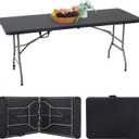FDW Folding Half Portable Foldable Table for Parties Backyard Events (White, 6 FT 70 * 29) (Black, 6 FT)