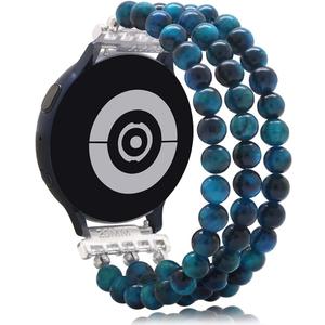 KAI Top Beaded Bracelet Compatible with Samsung Galaxy Watch 7 6 5 4 Band 40mm 44mm/Watch 6 Classic 43mm 47mm/Watch 5 Pro 45mm/Watch 4 Classic/Active 2 Band, 20mm Elastic Stretchy Wristband for Women (Blue Tiger Eye)