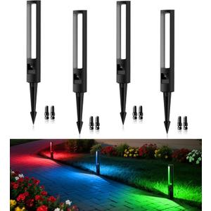 MEIKEE 5W RGB Low Voltage Landscape Lighting, 12-24V RGB Color Changing LED Pathway Lights, IP66 Waterproof Aluminum Outdoor Landscape Lights for Garden Yard Decoration 4 Pack (RGB (Red, Green, Blue))