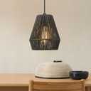 Woven Pendant Light Fixtures, ELYONA 7" Farmhouse Coastal Hanging Lamp with Matte Black Handwoven Rattan Basket Shade Modern Boho Pendant Light for Kitchen Island Dining Room Bar Bedroom Foyer Hallway