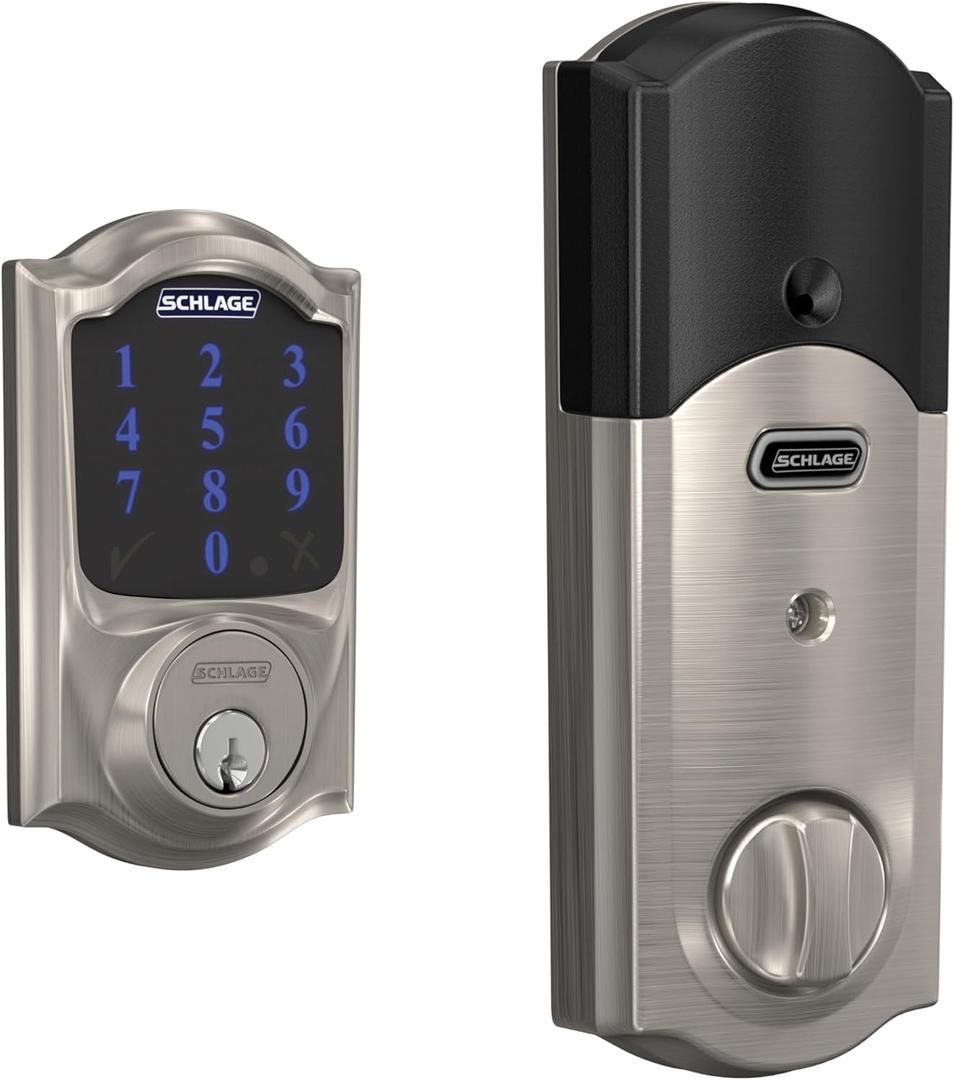 Schlage Connect Smart Deadbolt Lock with Touchscreen Keypad, Keyless Front Door Entry, Z-Wave Plus Compatible, Satin Nickel, BE469ZP CAM 619