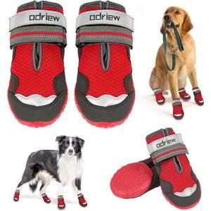 Dog Shoes Large Size Dogs, Medium Dog Booties-Dog Boots & Paw Protectors, 4PCS Shoes for Dogs with Reflective Strip, Anti-Slip Sole for Hot Pavement, Rain, Snow Walking, Hiking. (Reds, 1)