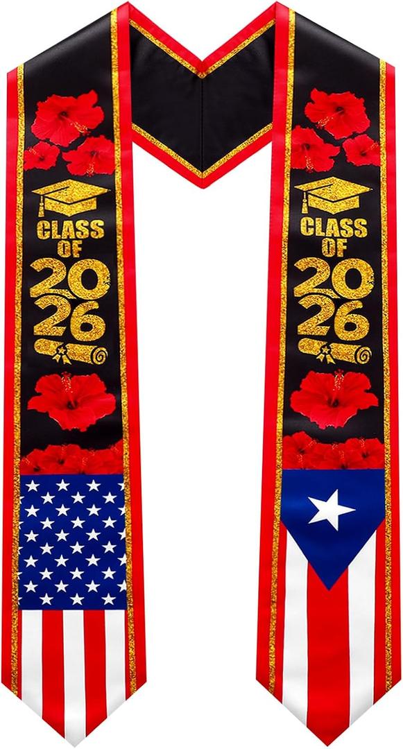 Puerto Rico Graduation Stole Sash American Flag Mixed Stole Class of 2026 Grade Sash for International Student