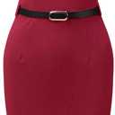 Allegra K Work Dress for Women's Sleeveless Office Round Neck Belted Business Pencil Dresses (Red, L)