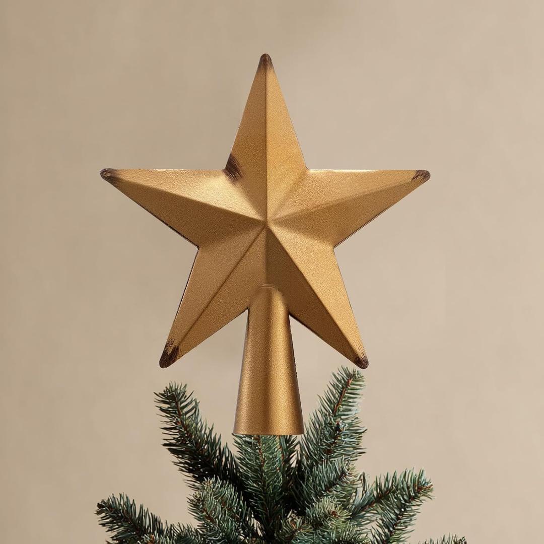 Brass Mini Star Christmas Tree Topper 4 Inch Gold Treetop Christmas Decor Metal Rustic Xmas Decorative Holiday Ornament Handmade Vintage Decoration Gifts for Women