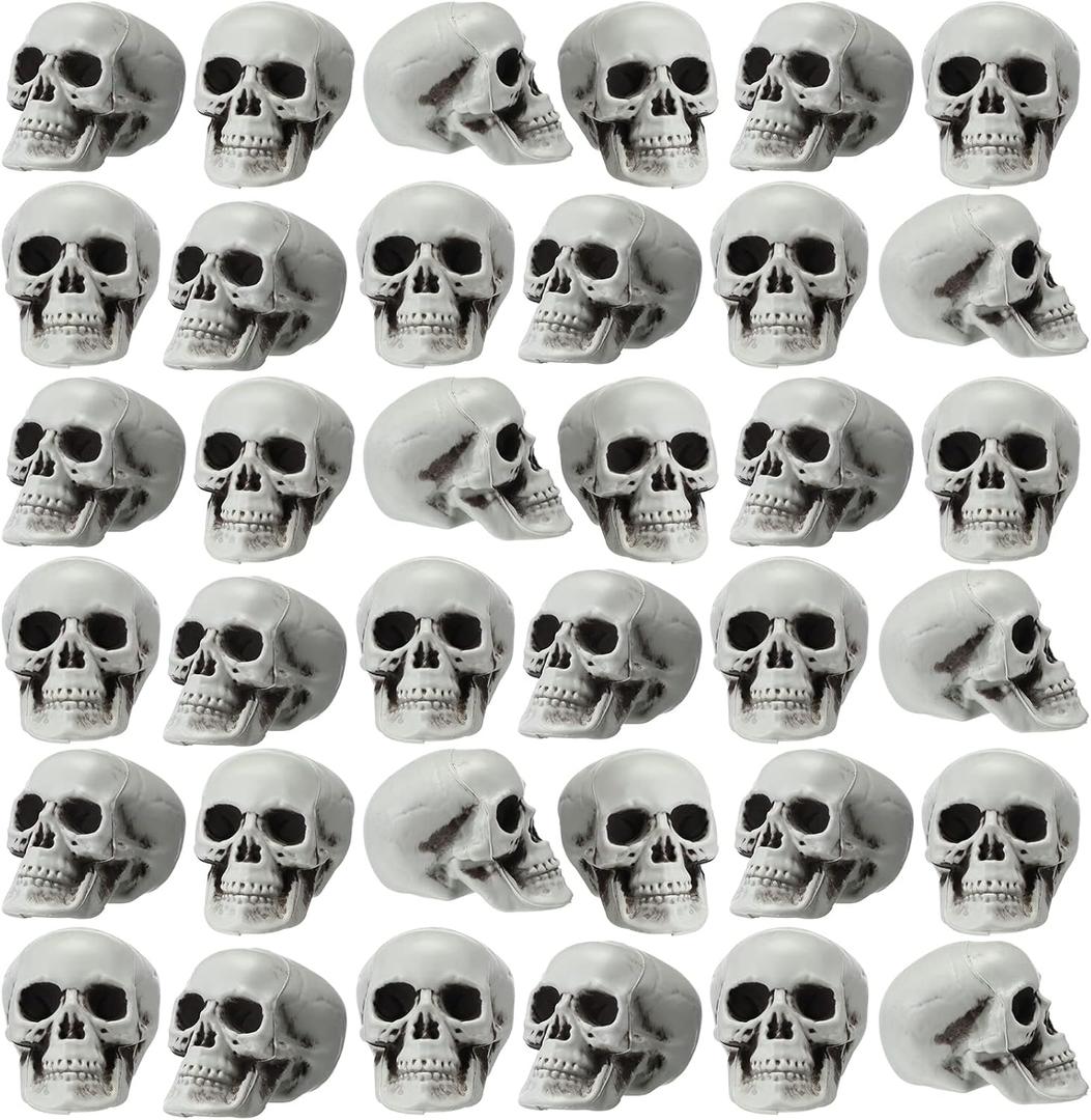 Aoriher 50 Packs Halloween Skull Crafts Skeleton Heads Plastic Human Skull Head Small Mini Realistic Skeleton for Halloween Bar Home Table Decorations Party Supplies