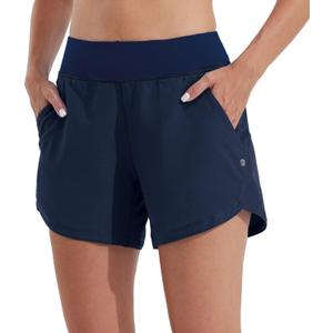 Willit Women's 5" Swim Board Shorts Quick Dry Beach Swimming Shorts UPF 50+ High Waisted Liner Pockets (18, Navy)