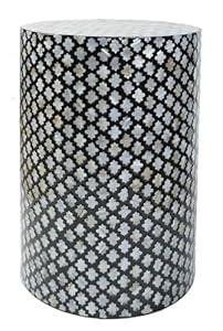 PEMAR Mother of Pearl Cylinder Drum End Table Nacre Capiz Shell Side Table Stool Drum Accent Table Coffee Bedside Side Table Round Nightstand and Vanity Stool (Diamond)