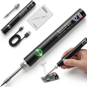 USB Rechargeable 650mAh Cordless Soldering Pen, Universal Threaded Soldering Iron with Adjustable Voltage & LED Display, Portable Soldering Kit for Home Appliance Repair (Black)
