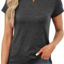 Memorose Womens Short Sleeve Tops Summer T Shirts Round Neck Causal Fashion Basic Tee (X-Large, Blackgray01)
