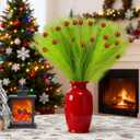 3 x 12-Pack St Patricks Day Lime Green Christmas Tree Picks, Furry Elf Tree Topper Decorations with Glitter Ball Ornaments, Adjustable Xmas Tree Stems for Holiday Wreaths, Vases, and DIY Crafts