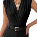 LYANER Women's Wraped V Neck Ruched Sleeveless Tank Leotard Bodysuit Top (Black)