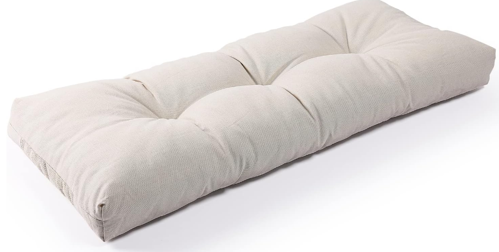 SUNROX LokGrip Non Slip Tufted Memory Foam Bench Cushion, FadeShield Water Resistant Durable Thicken Outdoor/Indoor Bench Seat Pads 30x14x4 inch, Cream