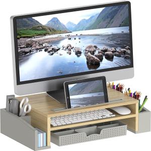 Simple Houseware Desk Monitor Stand Riser with Adjustable Organizer tray (Oak)