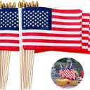 30Pcs 5x8 Inch Small American Flags on Stick US Wood Stick Flags with Kid-safe Spear Top American Flags for Outside 5x8 Memorial Day, 4th of July Independence Day Decorations Veterans Parades