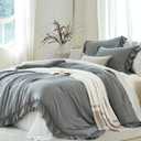 Grey Ruffle Comforter Set King, Pre-Washed Shabby Chic Bedding Set, Lightweight Cottagecore Soft Romantic Cozy 1 Comforter & 2 Shams, All-Season