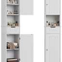 ChooChoo 67" Tall Bathroom Storage Cabinet, Narrow Bathroom Cabinet with 2 Doors and 1 Drawers, Freestanding Cupboard Floor Cabinet with Adjustable Shelves for Living Room, Kitchen, White