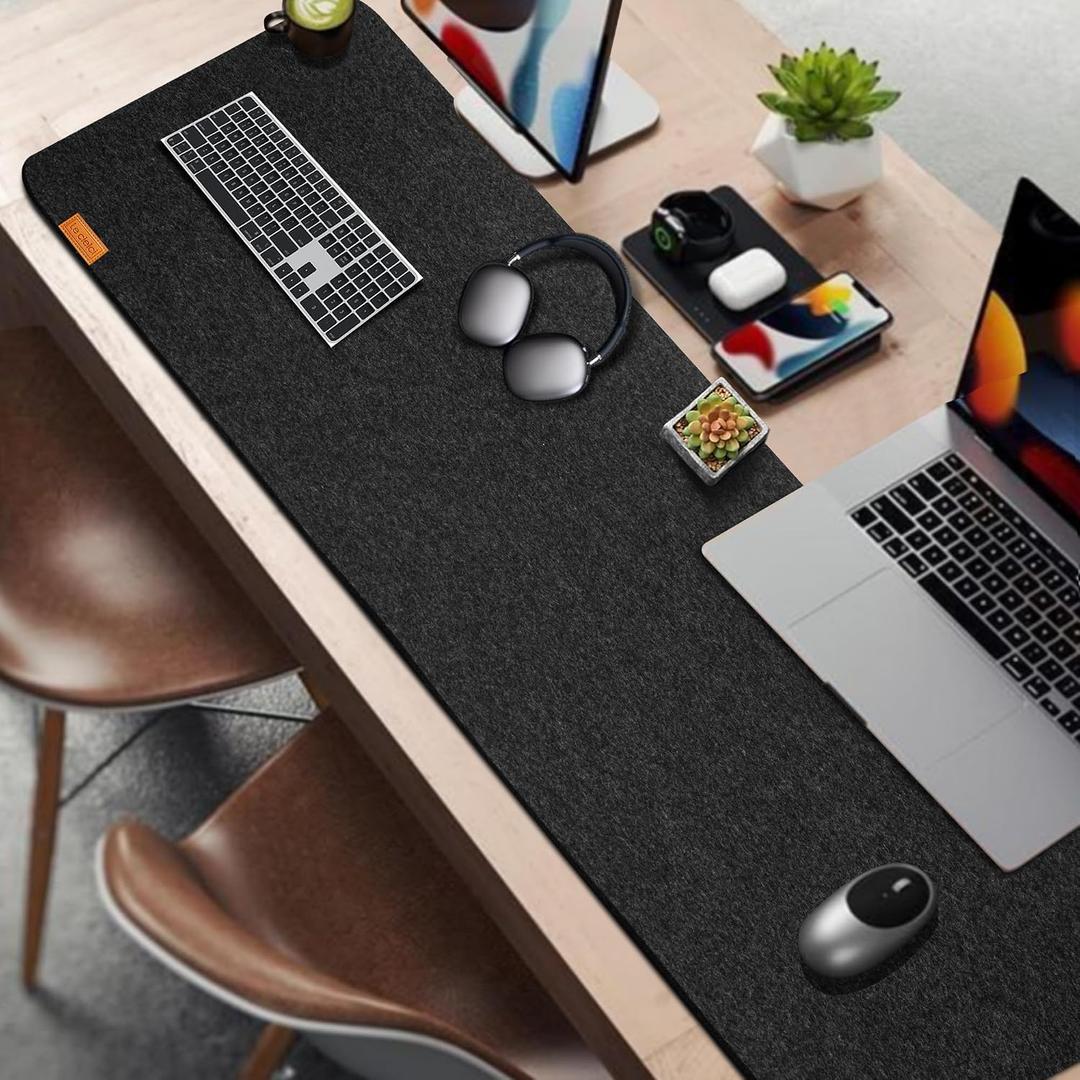 59’’x15.75” Large Felt Desk Mat, Computer Mat for Desk, Non-Slip Mouse Pad, Office Supplies Desk Protector, Desk Accessories for Home and Office (Dark Gray)