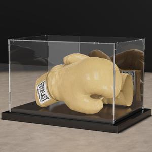Boxing Glove Display Case Acrylic Full Size Display Case Holder Showcase with Mirror Back and Black Metal Grooved Base for Boxing Glove Baseball Mitt