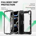 SEYMAC Case for iPad Pro 13 Inch M5 2025 / M4 2024, Heavy Duty Shockproof Protective Case with Screen Protector, 360 Rotating Stand, Hand/Shoulder Strap and Pen Holder, Black