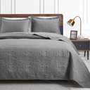 Love's cabin Quilts for Queen Bed Grey Bedspreads - Soft Bed Summer Quilt Lightweight Microfiber - Modern Style Coin Pattern Coverlet for All Season - 3 Piece (1 Quilt, 2 Pillow Shams) (Full/Queen (90"x96"), Coin Pattern Grey)